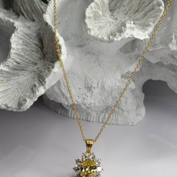 Stauer 925 Sterling Silver Gold Plated Yellow & White Cz Flower Necklace
