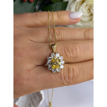 Stauer 925 Sterling Silver Gold Plated Yellow & White Cz Flower Necklace