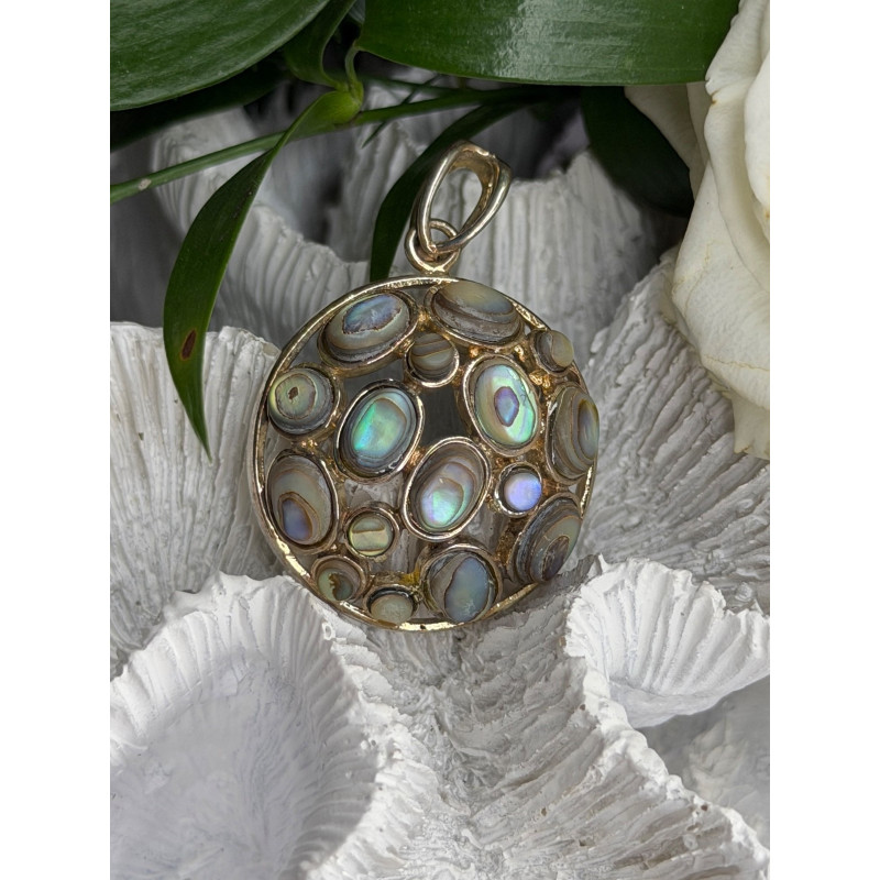 Vintage 925 Sterling Silver Abalone Pendant Length 1.70 in