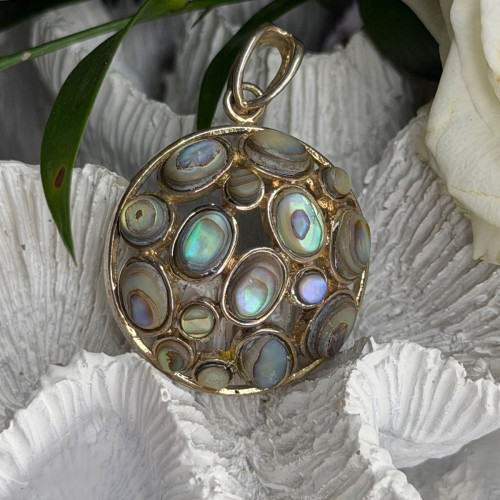Vintage 925 Sterling Silver Abalone Pendant Length 1.70 in