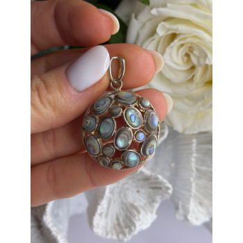 Vintage 925 Sterling Silver Abalone Pendant Length 1.70 in