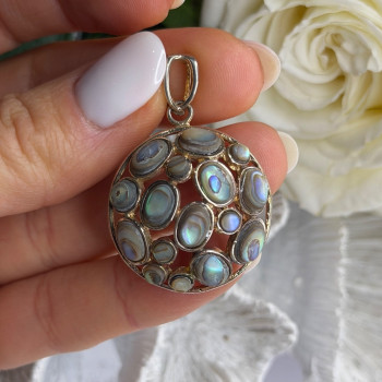 Vintage 925 Sterling Silver Abalone Pendant Length 1.70 in