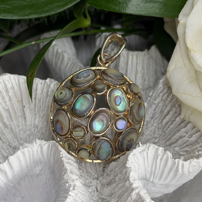 Vintage 925 Sterling Silver Abalone Pendant Length 1.70 in