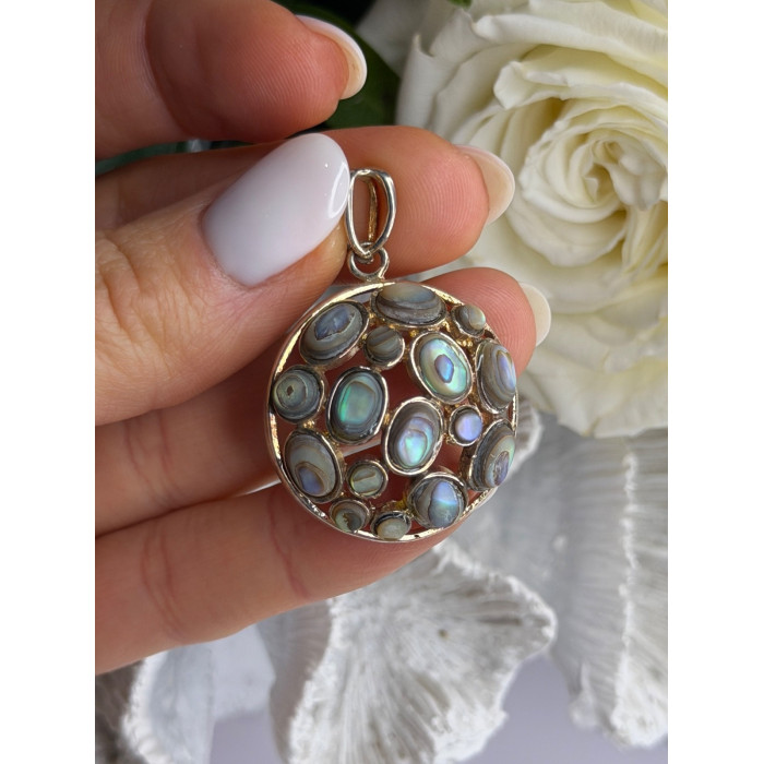 Vintage 925 Sterling Silver Abalone Pendant Length 1.70 in