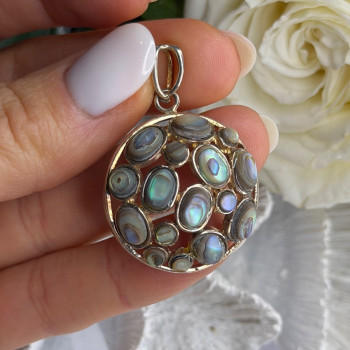 Vintage 925 Sterling Silver Abalone Pendant Length 1.70 in