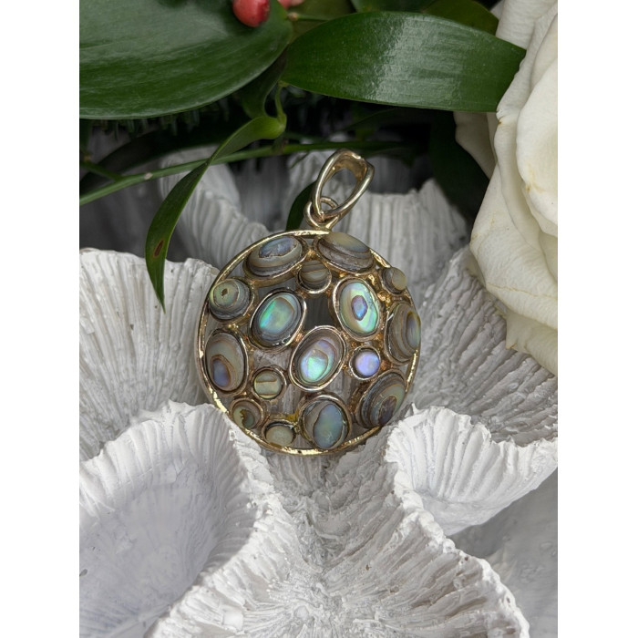 Vintage 925 Sterling Silver Abalone Pendant Length 1.70 in