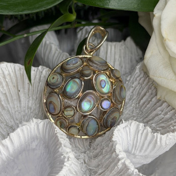 Vintage 925 Sterling Silver Abalone Pendant Length 1.70 in
