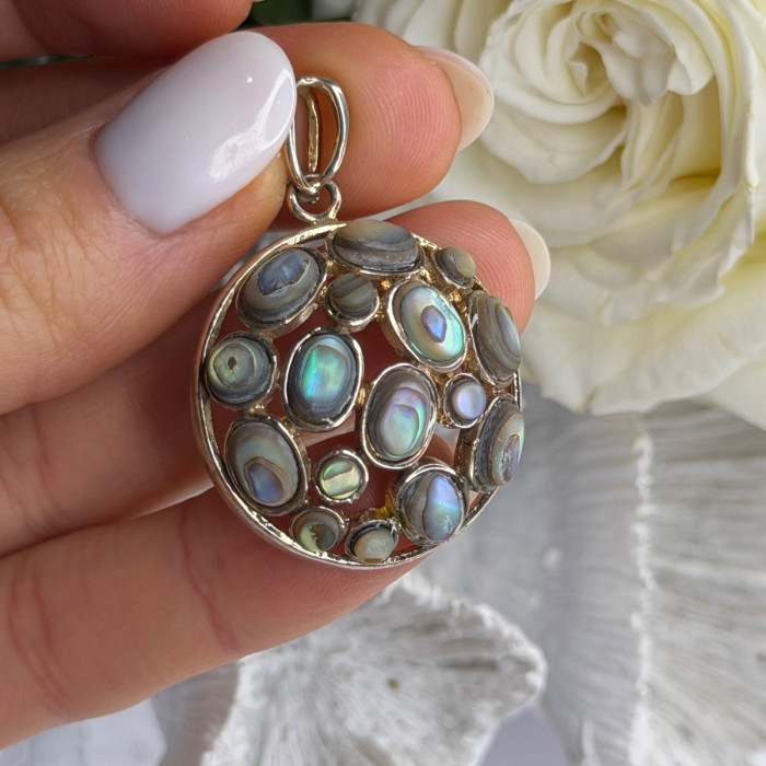 Vintage 925 Sterling Silver Abalone Pendant Length 1.70 in