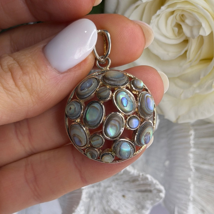 Vintage 925 Sterling Silver Abalone Pendant Length 1.70 in