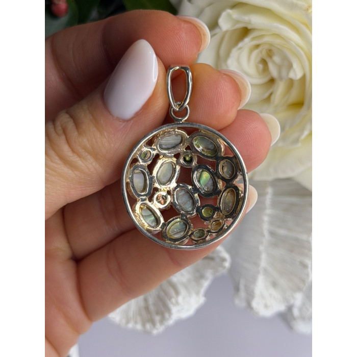 Vintage 925 Sterling Silver Abalone Pendant Length 1.70 in