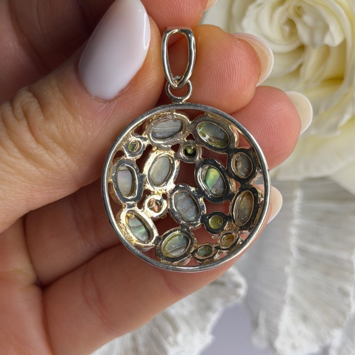 Vintage 925 Sterling Silver Abalone Pendant Length 1.70 in