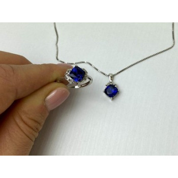 925 Sterling Silver  London Blue Topaz Ring & Chain with Pendant Set