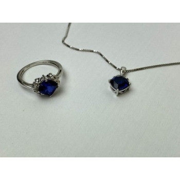 925 Sterling Silver  London Blue Topaz Ring & Chain with Pendant Set