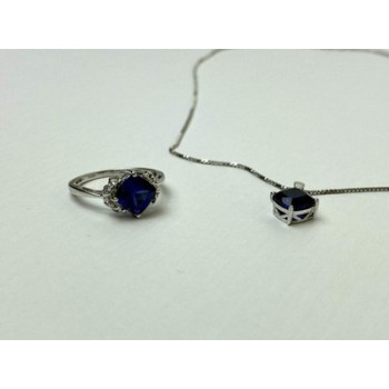 925 Sterling Silver  London Blue Topaz Ring & Chain with Pendant Set