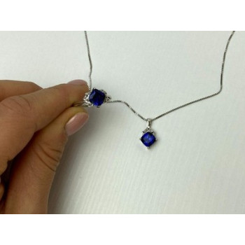 925 Sterling Silver  London Blue Topaz Ring & Chain with Pendant Set