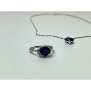 925 Sterling Silver  London Blue Topaz Ring & Chain with Pendant Set