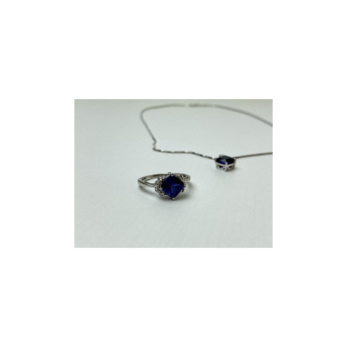 925 Sterling Silver  London Blue Topaz Ring & Chain with Pendant Set