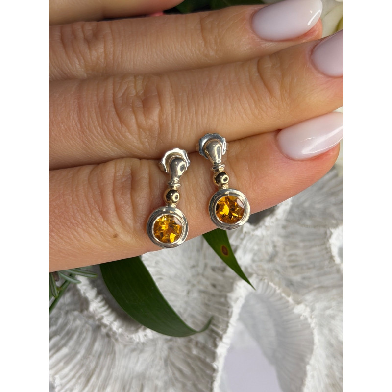 Vintage 925 Sterling Silver Citrine Earrings