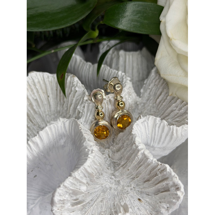 Vintage 925 Sterling Silver Citrine Earrings