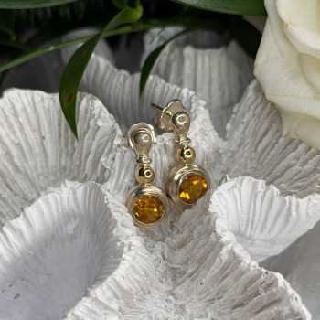 Vintage 925 Sterling Silver Citrine Earrings
