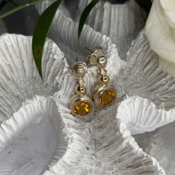 Vintage 925 Sterling Silver Citrine Earrings