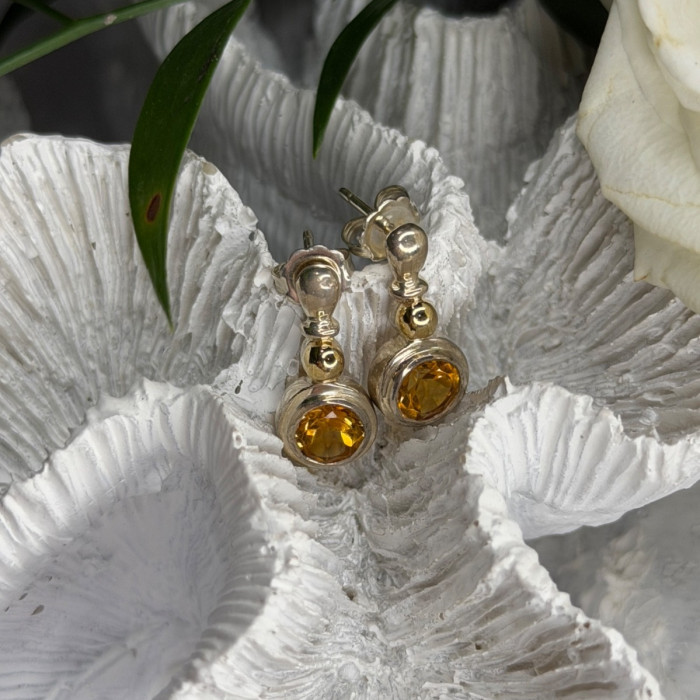 Vintage 925 Sterling Silver Citrine Earrings