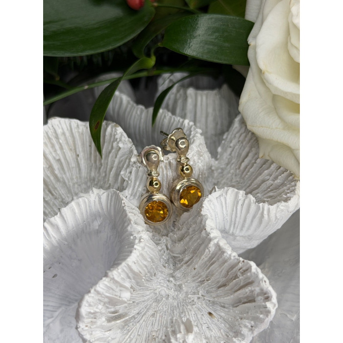 Vintage 925 Sterling Silver Citrine Earrings