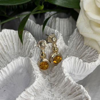 Vintage 925 Sterling Silver Citrine Earrings