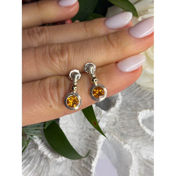 Vintage 925 Sterling Silver Citrine Earrings