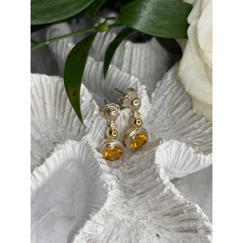 Vintage 925 Sterling Silver Citrine Earrings