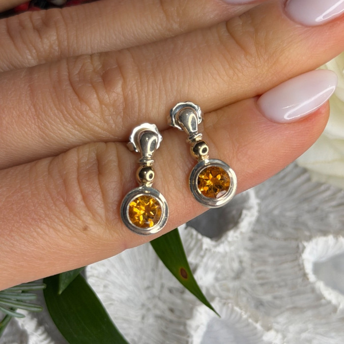 Vintage 925 Sterling Silver Citrine Earrings