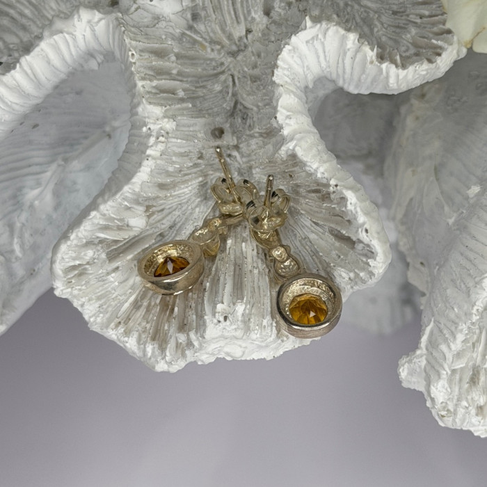 Vintage 925 Sterling Silver Citrine Earrings