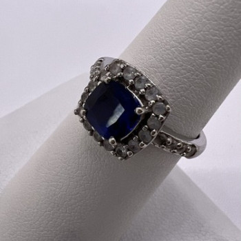 925 Sterling Silver Blue Spinel & White Beryl/Goshenite Ring Size 6.5