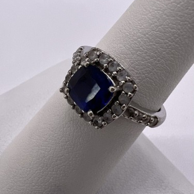 925 Sterling Silver Blue Spinel & White Beryl/Goshenite Ring Size 6.5