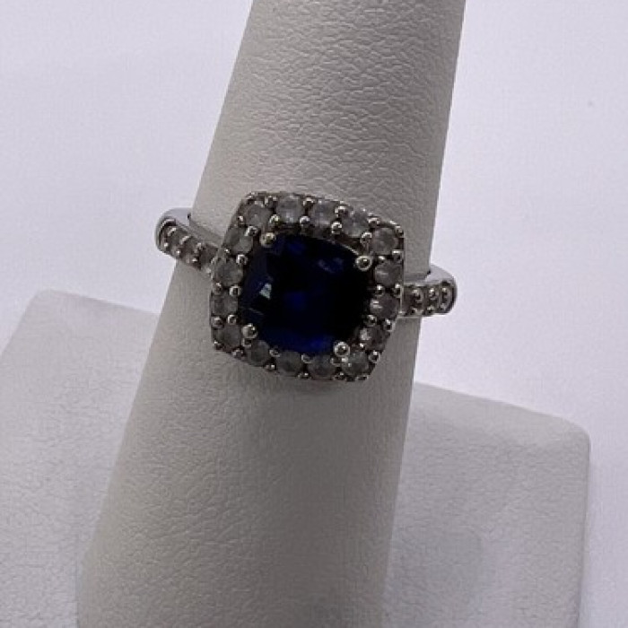 925 Sterling Silver Blue Spinel & White Beryl/Goshenite Ring Size 6.5