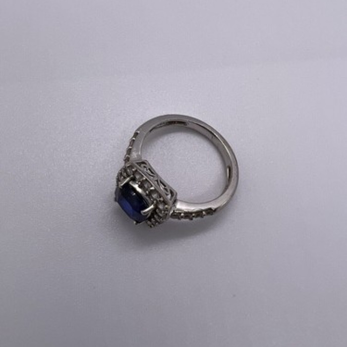 925 Sterling Silver Blue Spinel & White Beryl/Goshenite Ring Size 6.5