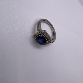 925 Sterling Silver Blue Spinel & White Beryl/Goshenite Ring Size 6.5