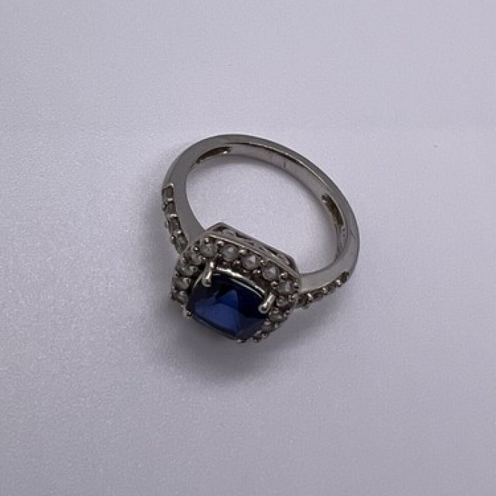 925 Sterling Silver Blue Spinel & White Beryl/Goshenite Ring Size 6.5
