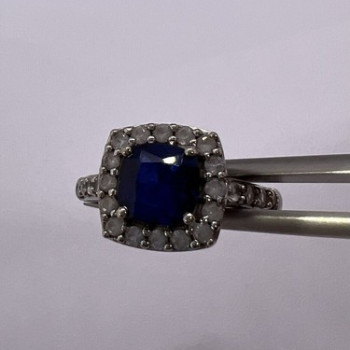 925 Sterling Silver Blue Spinel & White Beryl/Goshenite Ring Size 6.5
