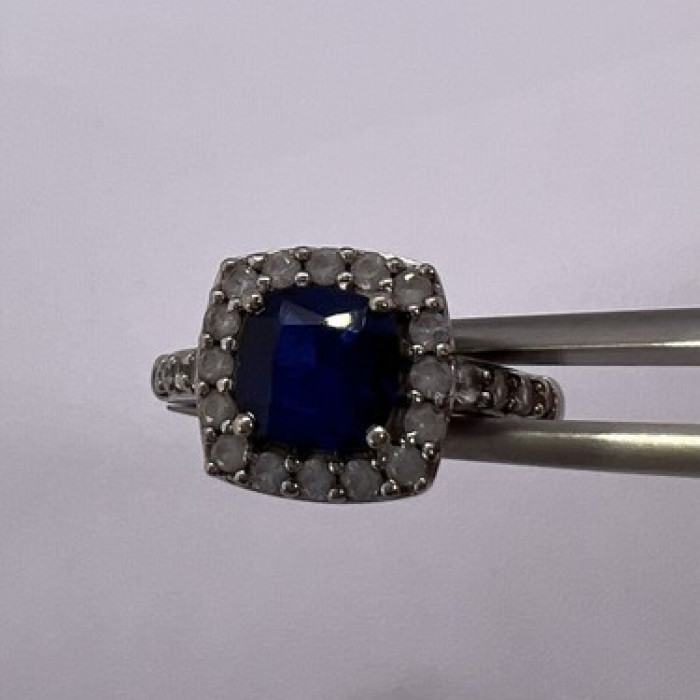 925 Sterling Silver Blue Spinel & White Beryl/Goshenite Ring Size 6.5