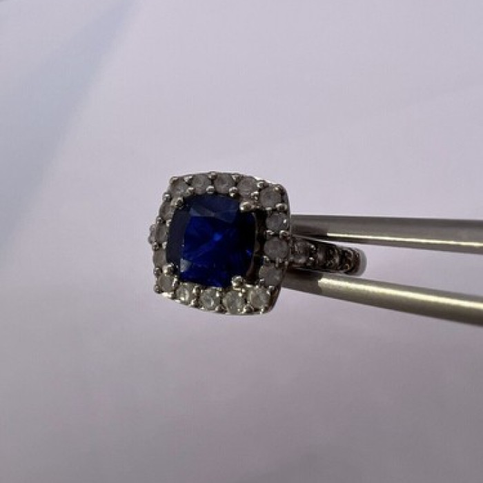 925 Sterling Silver Blue Spinel & White Beryl/Goshenite Ring Size 6.5