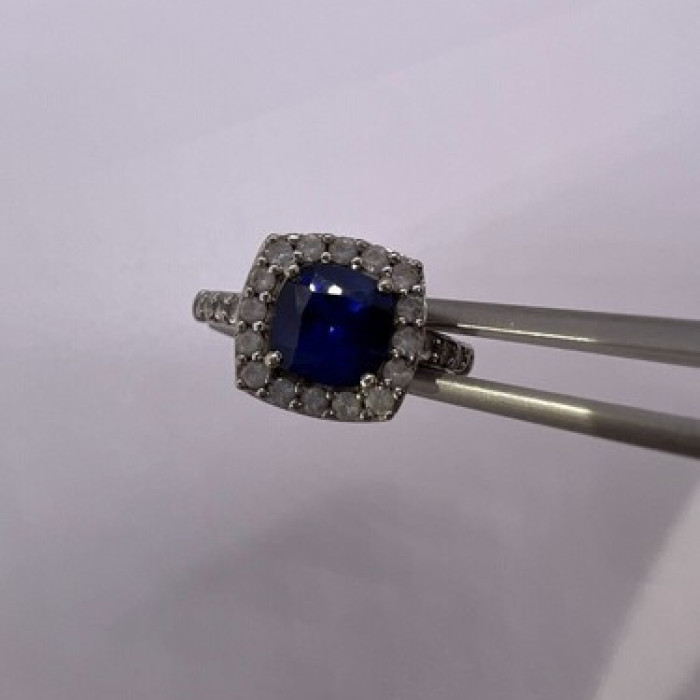 925 Sterling Silver Blue Spinel & White Beryl/Goshenite Ring Size 6.5