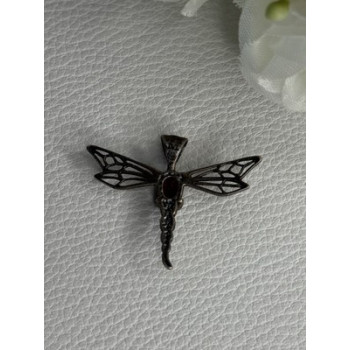 925 Sterling Silver Dragonfly Garnet Pendant Length 0.90 Inch