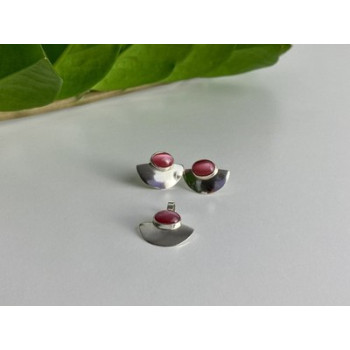 925 Sterling Silver Pink Agate Stud Earrings & Pendant Set