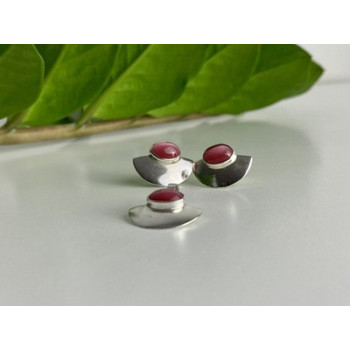 925 Sterling Silver Pink Agate Stud Earrings & Pendant Set