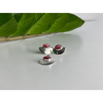 925 Sterling Silver Pink Agate Stud Earrings & Pendant Set