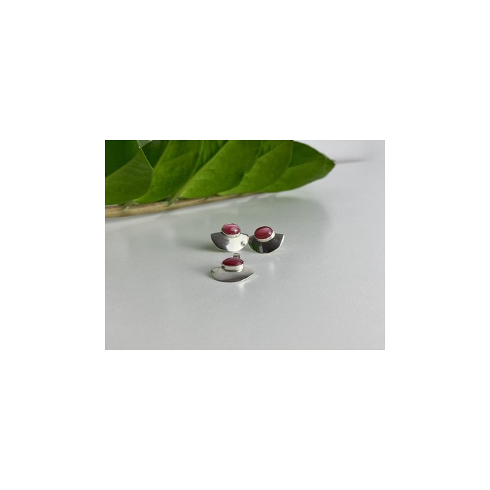 925 Sterling Silver Pink Agate Stud Earrings & Pendant Set