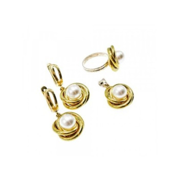 925 Sterling Silver Gold Plated imitation Pearls Set