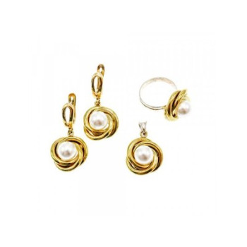 925 Sterling Silver Gold Plated imitation Pearls Set