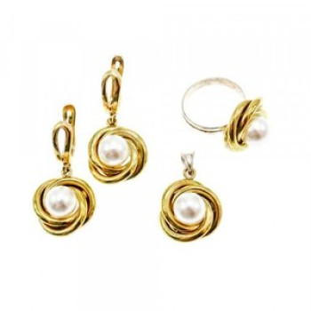925 Sterling Silver Gold Plated Imitation Pearls Set
